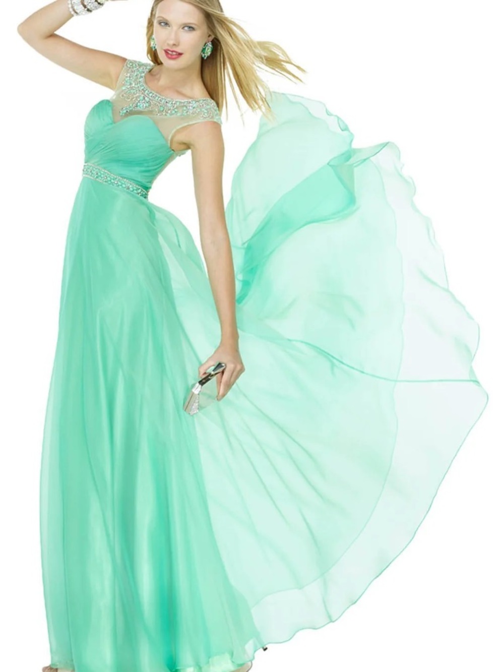 Alyce Paris Meadow Green Beaded Illusion Neck Prom Gown size 12